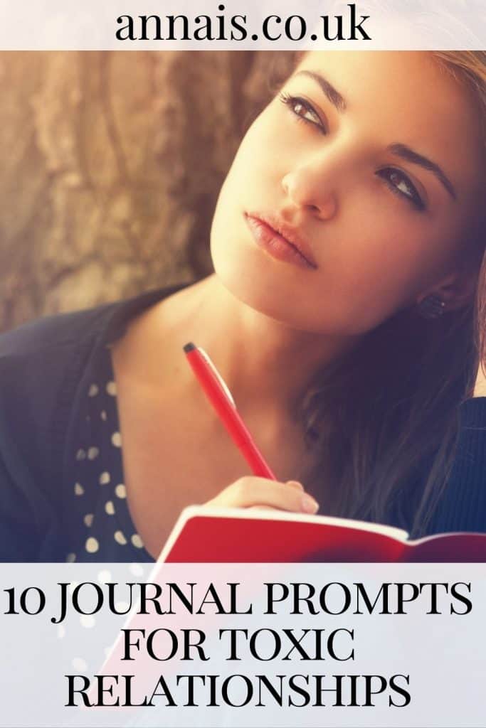 sad woman writes journal prompts for toxic relationships in a journal