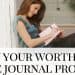 woman sits on front porch writing journal prompts for self worth