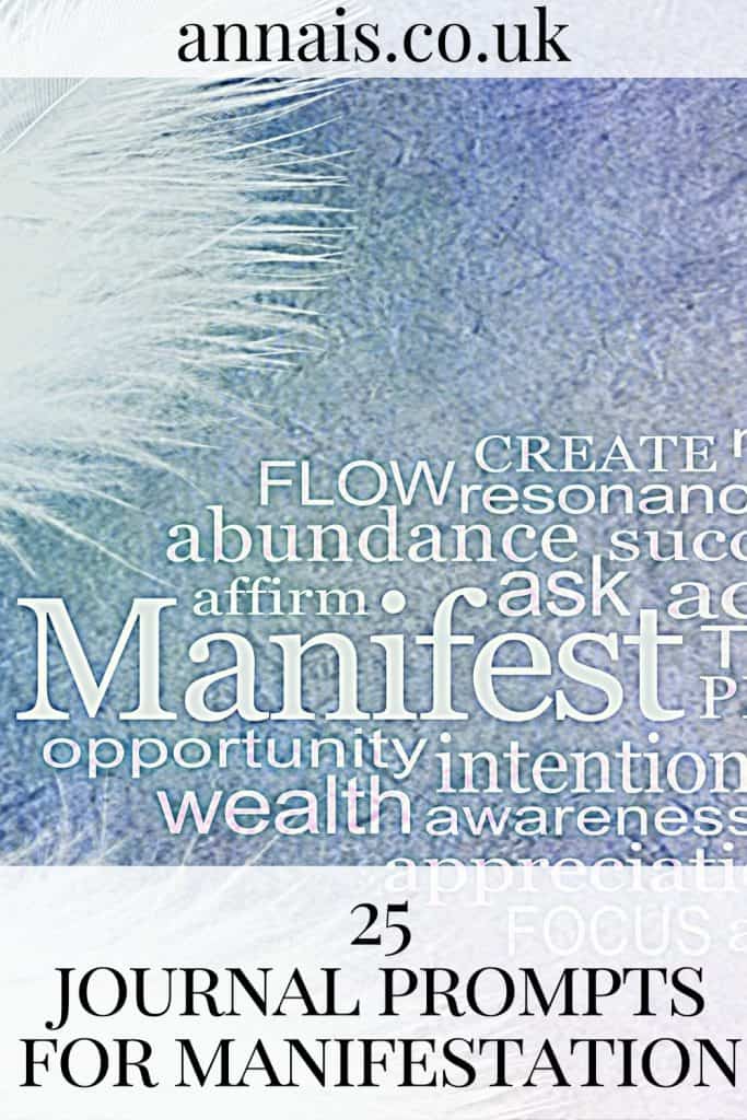 journal prompts for manifestation - light purple background with writing depicting words related to manifesting