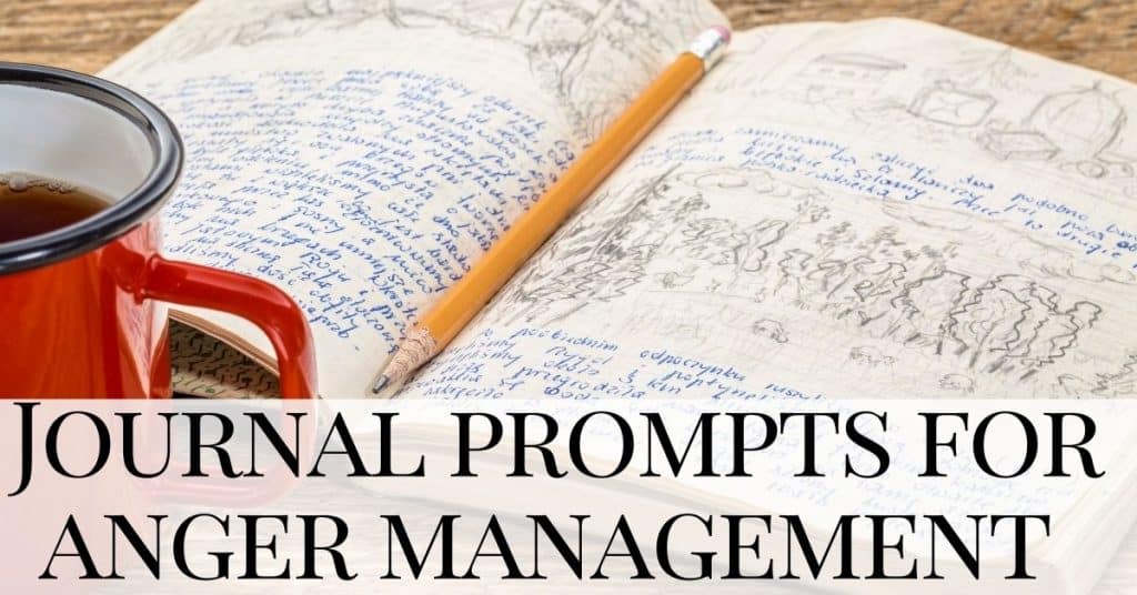 coffee cup and journal on desk - journal prompts for anger management