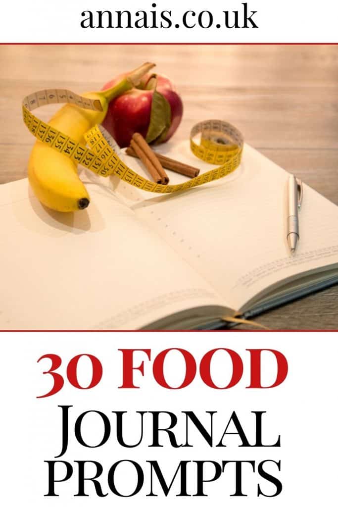 a journal with fruit beside it - Food Journal Prompts